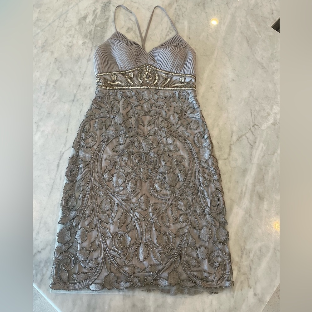 Sue Wong Silver and Gray Embroidered Wedding Dress